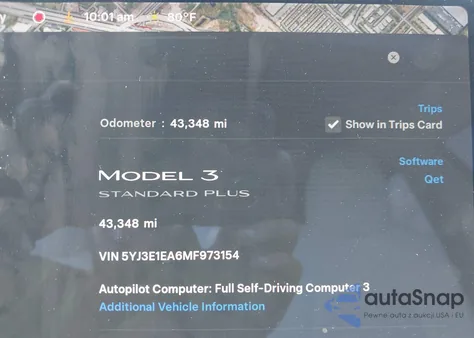 2021 Tesla Model 3 Standard Range Plus Rear-Wheel Drive z USA, uszkodzony, nr VIN 5YJ3E1EA6MF973154